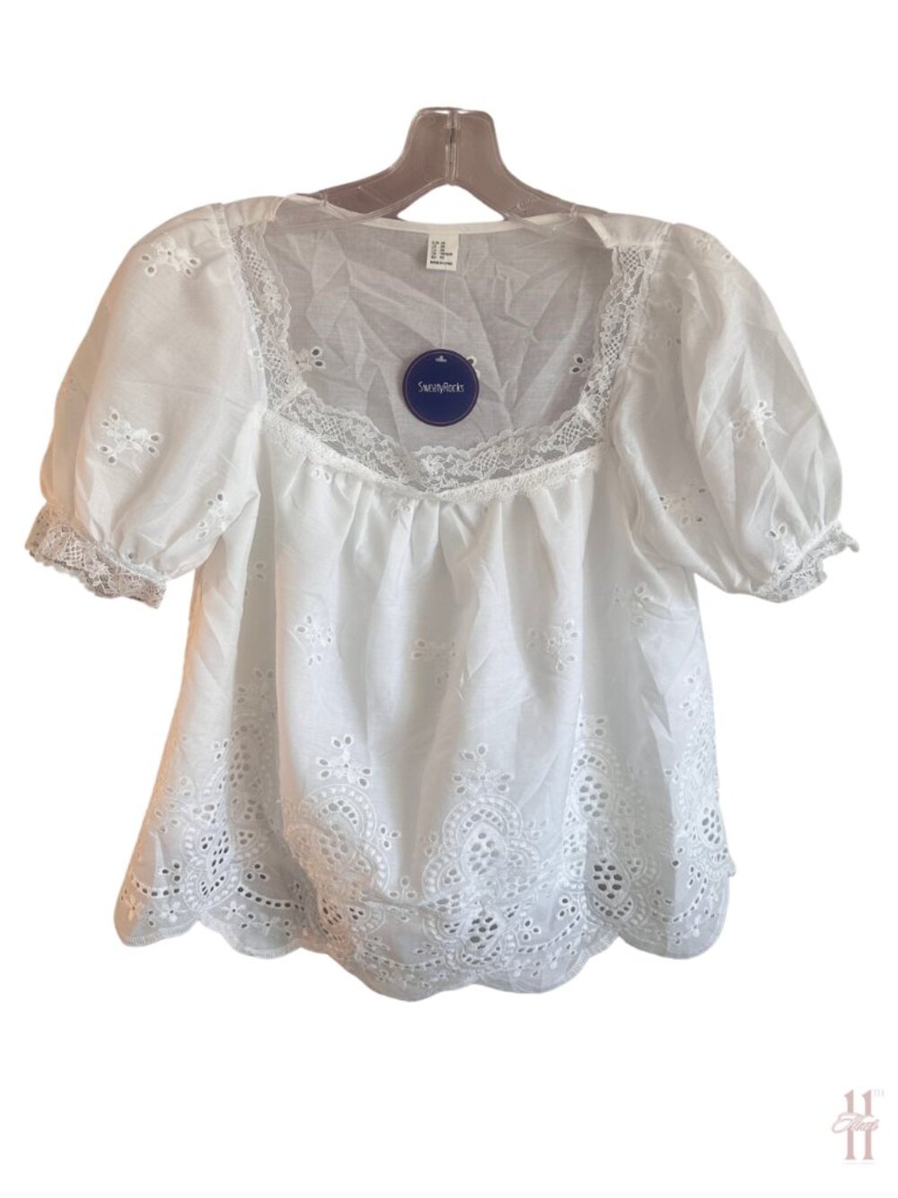 NEW SweatyRocks Women's Eyelet Lace Puff Sleeve Embroidered Top Blouse - XS